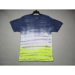 VANS Blue Grey Neon Yellow Trendy Tie Dye T Shirt Mens Size Medium